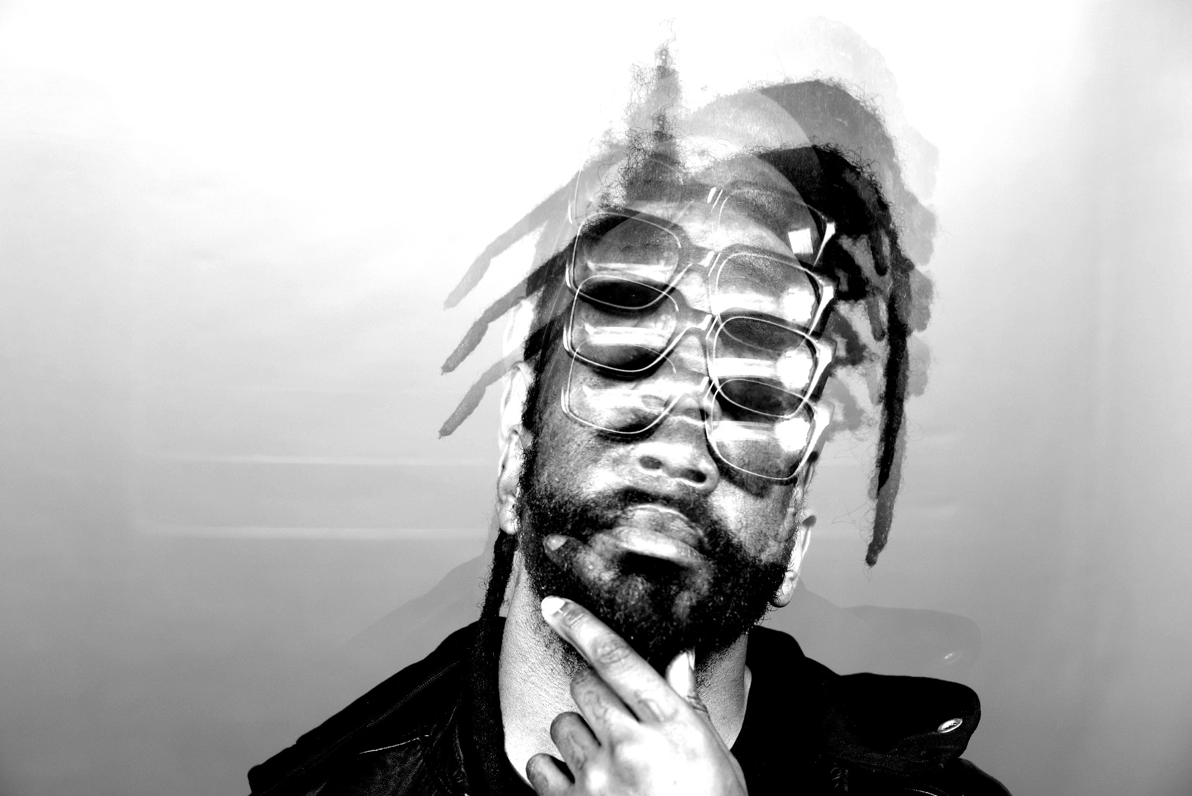 Black and white kaleidoscope portrait of Chaz Mabry